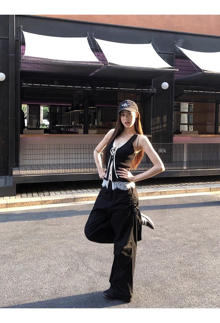 Black Lace Layered Vest Sleeveless Top