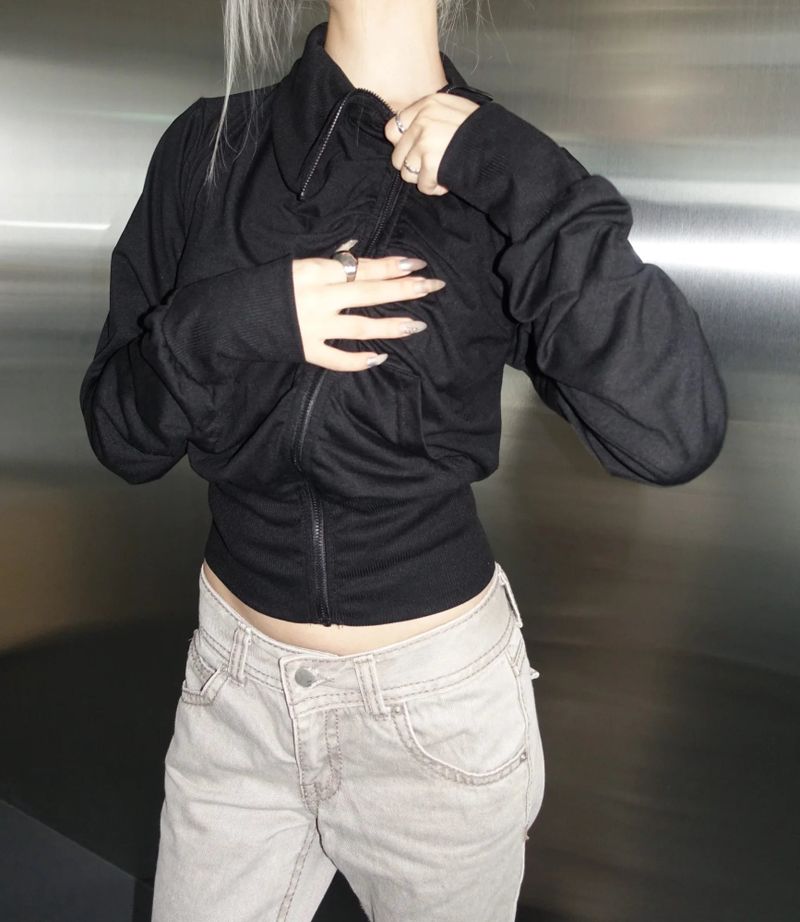 Asymmetric Shirring Zip-Up
