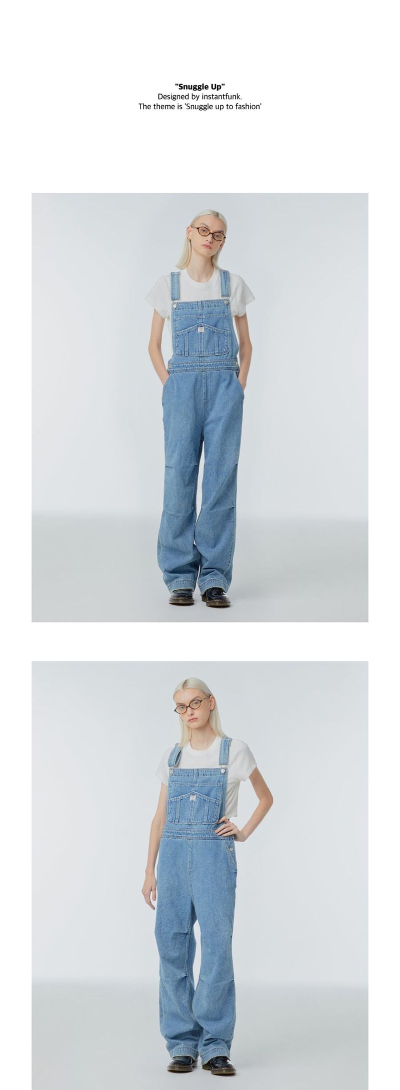 Pleated wide-leg denim jumpsuit