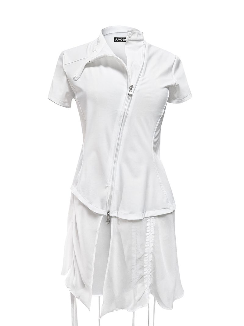  CURVED ZIP-UP SHIRT WITH LAYER . WHITE