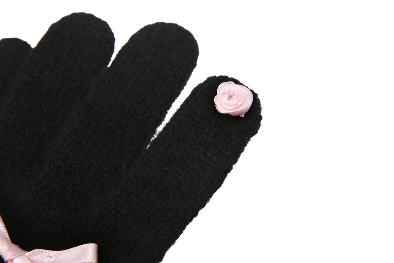 0 4 ribbon knit gloves - BLACK/PINK