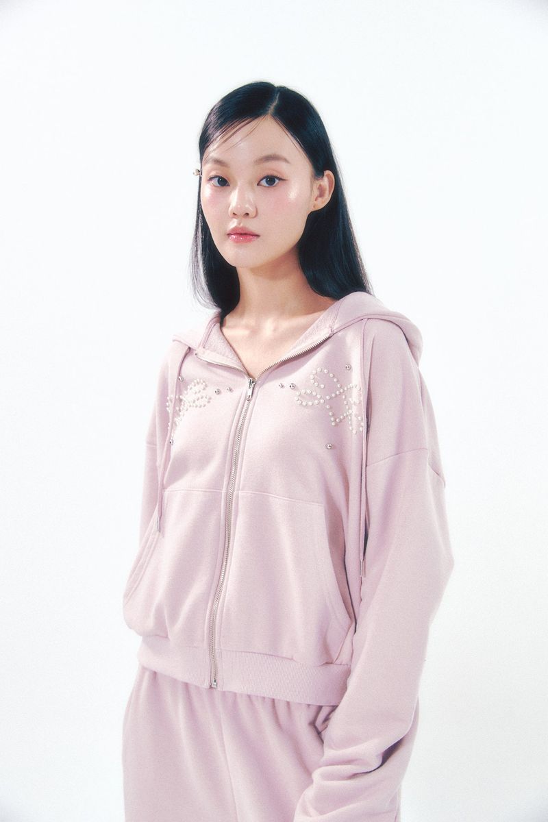 Pearl Hoodie Zip-Up Pink