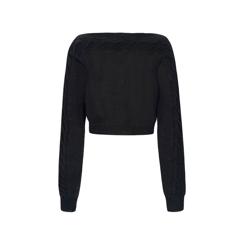 CABLE BOAT NECK KNIT-BLACK