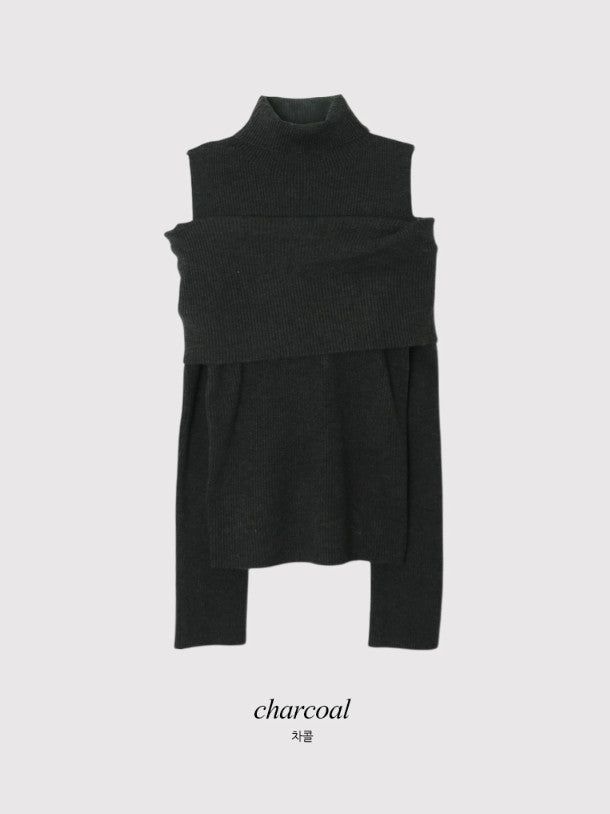 #Turtle Neck & Off Shoulder Layered Rib Knit (3color)