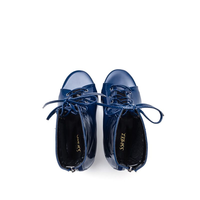 Patent Lace-Up open Toe Heel(Blue)