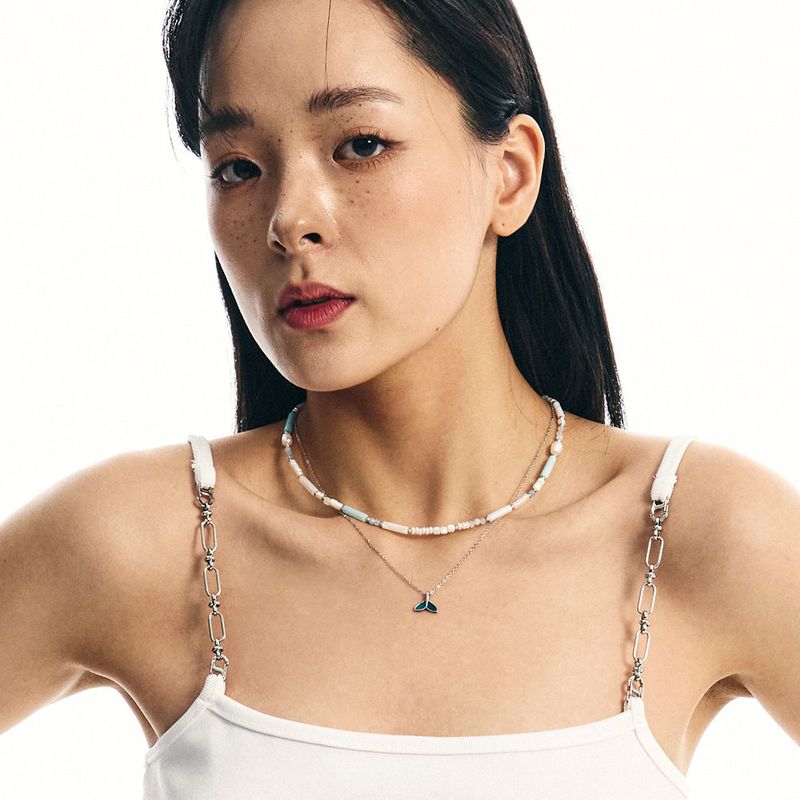 [SET]whale & mother pearl stone necklace