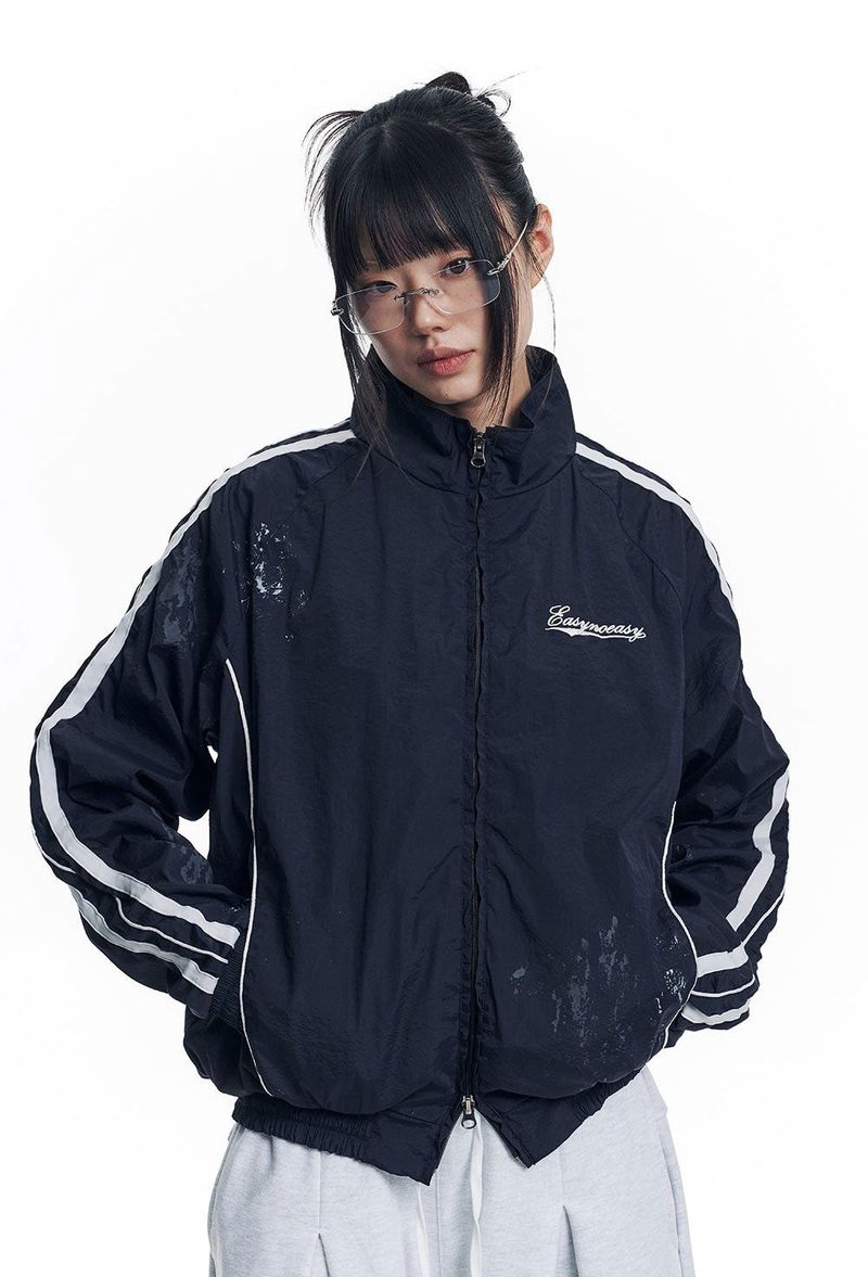 Dirty Nylon Piping Track Jacket - Navy