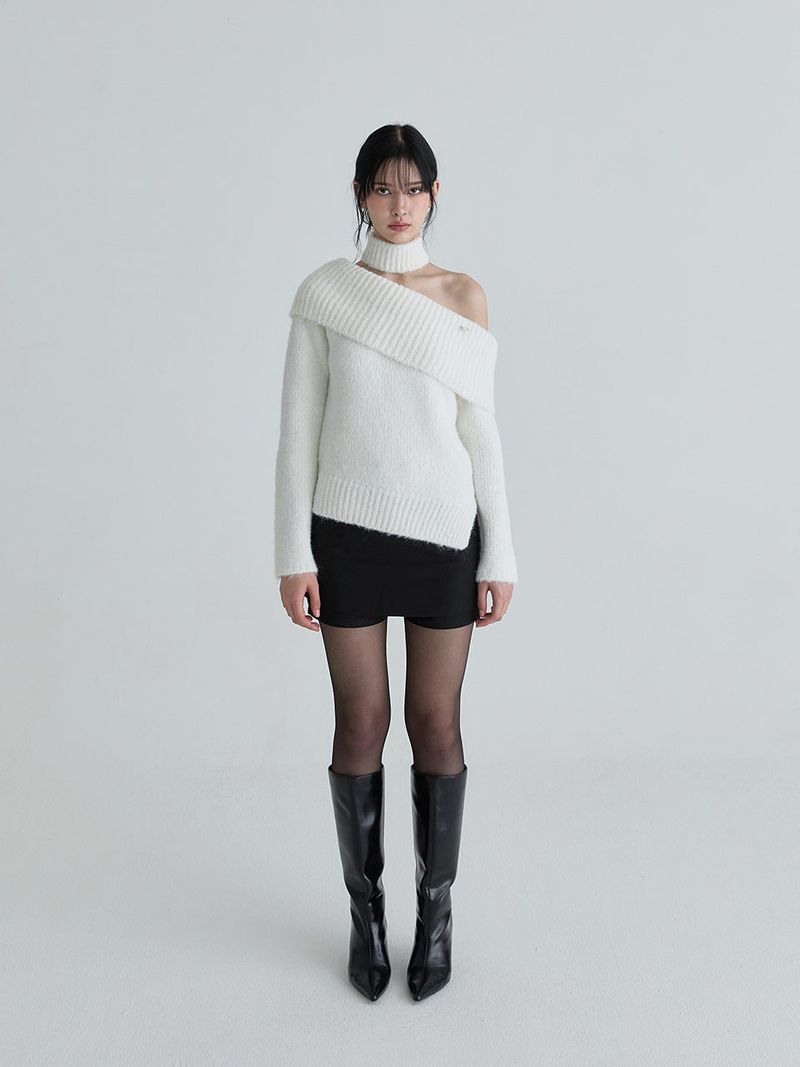 Muffler symbol knit set (White)