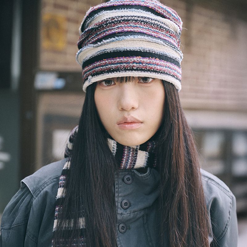 boho stripe beanie purple