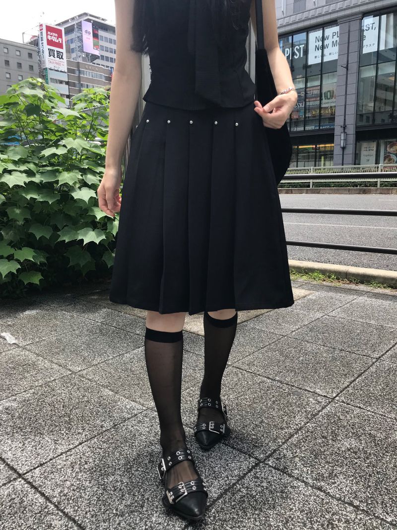 Monday Office Ball Stud Pleated Midi Skirt