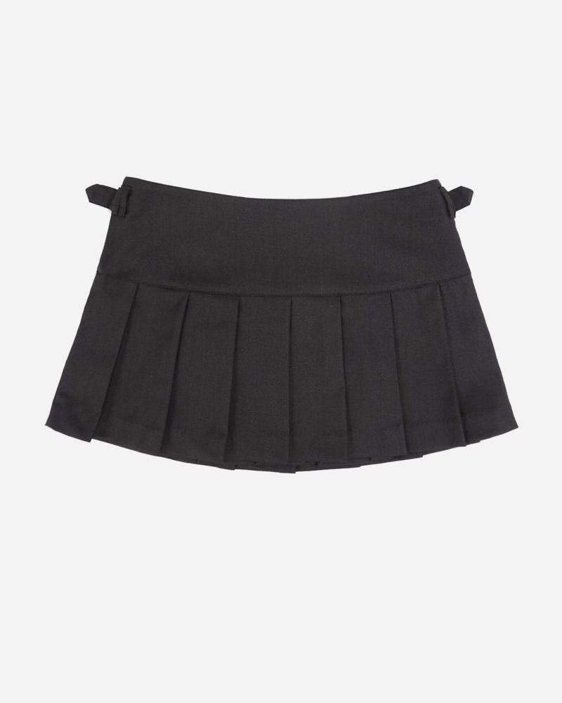 Buckle Pleated Mini Skirt Black