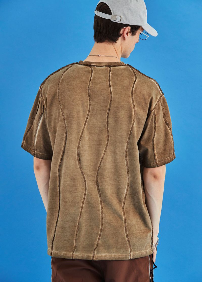 DYED WAVE OVERLOCK T SHIRT / BEIGE
