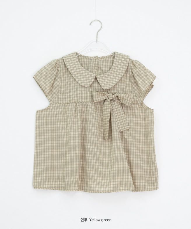 Meva Check Ribbon Short Sleeve Blouse