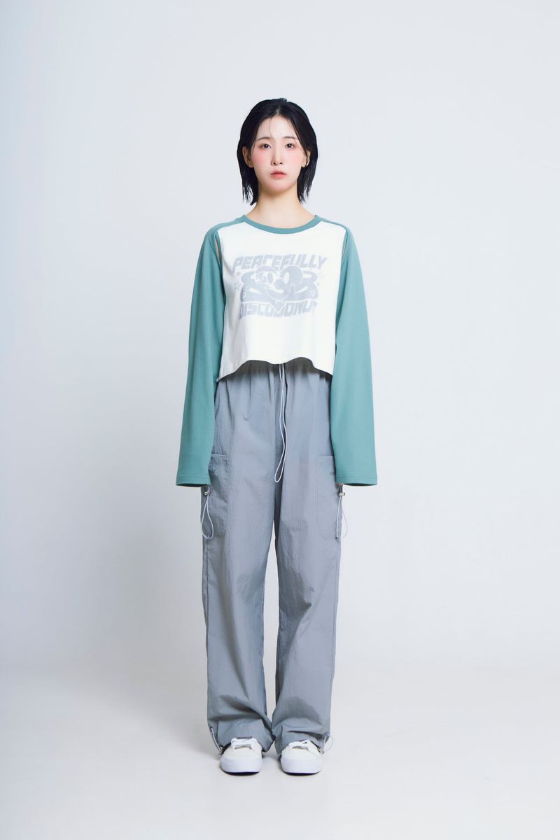 DISCODONUT（ディスコドーナツ）の「オープンアームホールハートラグラン ½Tシャツ (green/ivory)（トップス）」