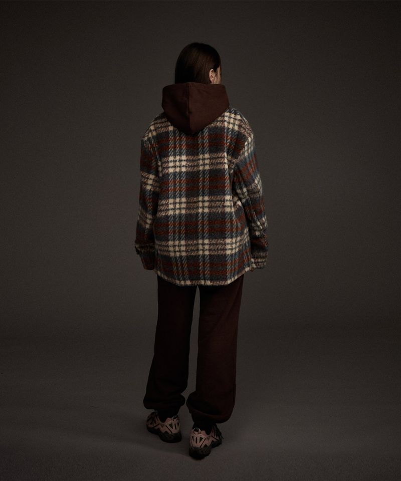 W COZY HAIRY CHECK JACKET NAVY