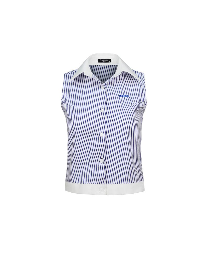 MagoRen SEOUL(マゴレン ソウル)の「Striped Sleeveless Cotton Shirt Navy(Tops)」