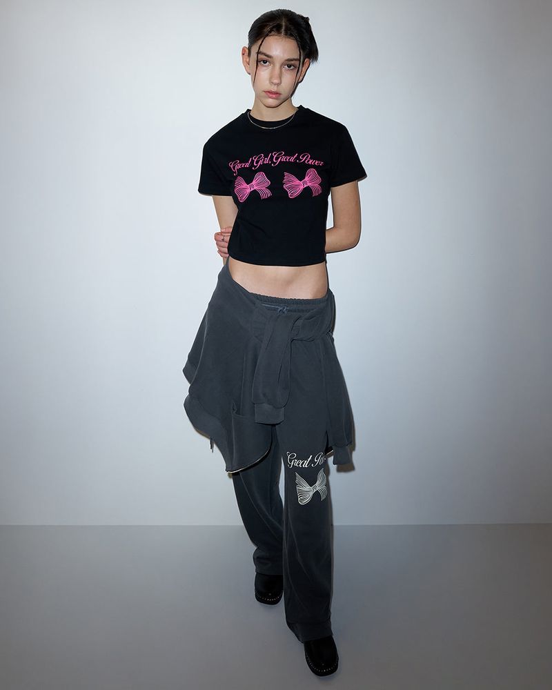 TWIN RIBBON CROP TSHIRT-BLACK