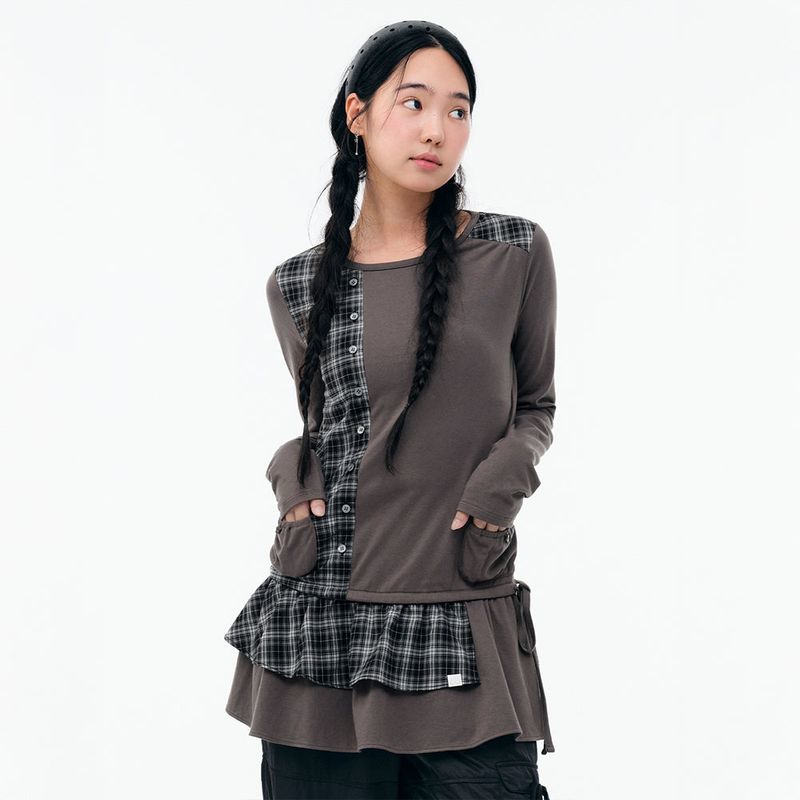 TUOMIO（トゥオミオ）の「CHECK MIXED JERSEY DRESS [CHARCOAL]（Dresses）」
