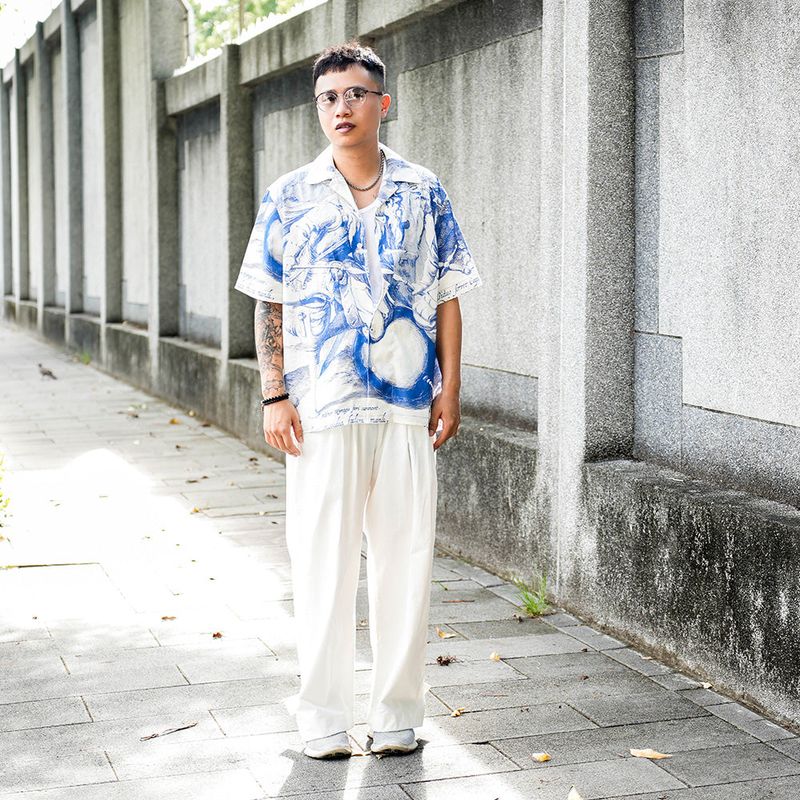Japanese-style Straight Pants with Hem Buttons