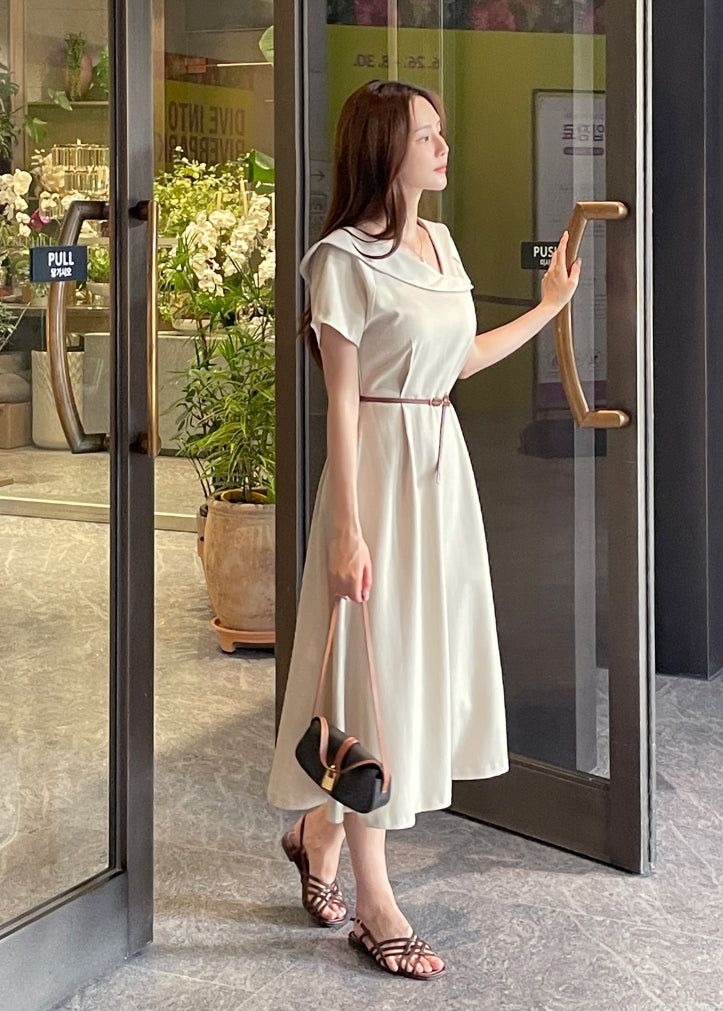 Beshu Diagonal V-collar Long One Piece (Belt set)