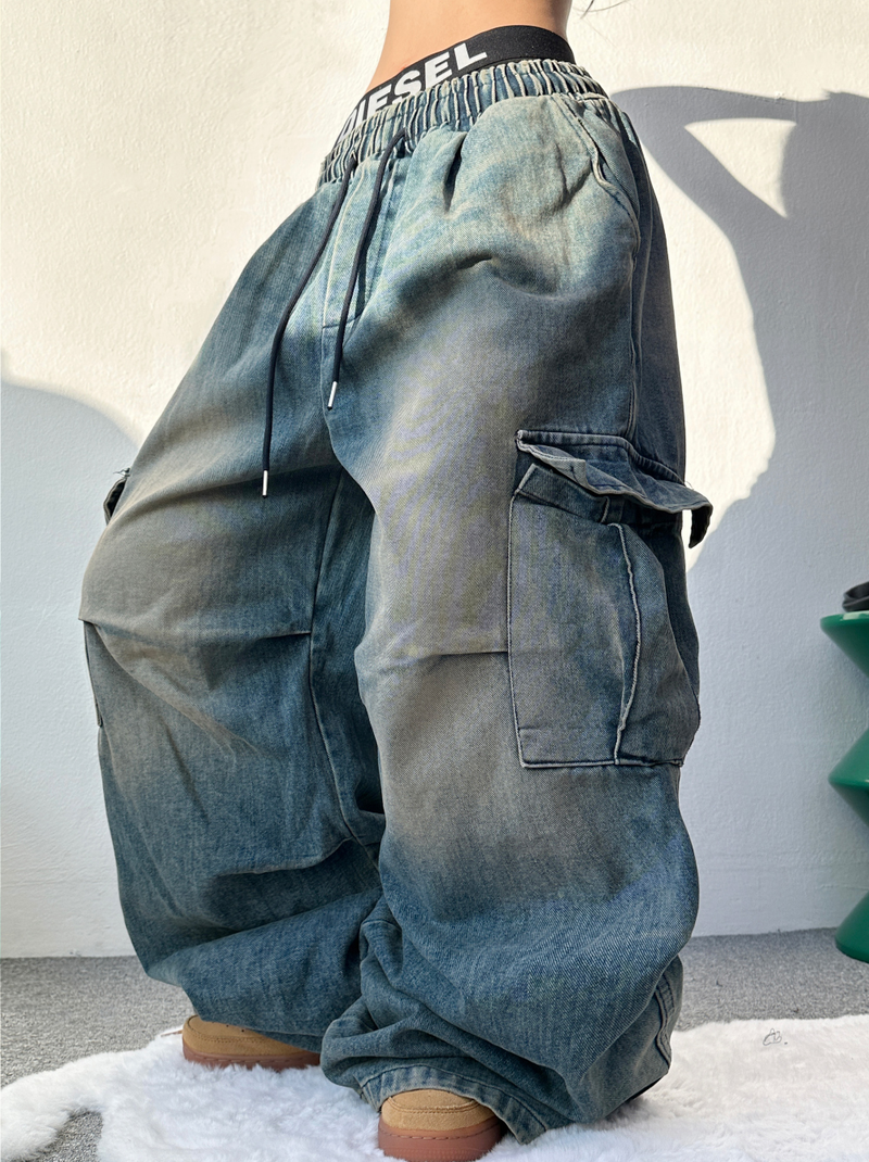 GRADATION PARACHUTE CARGO DENIM💙💚💛🩶🖤 - 4 COLORS