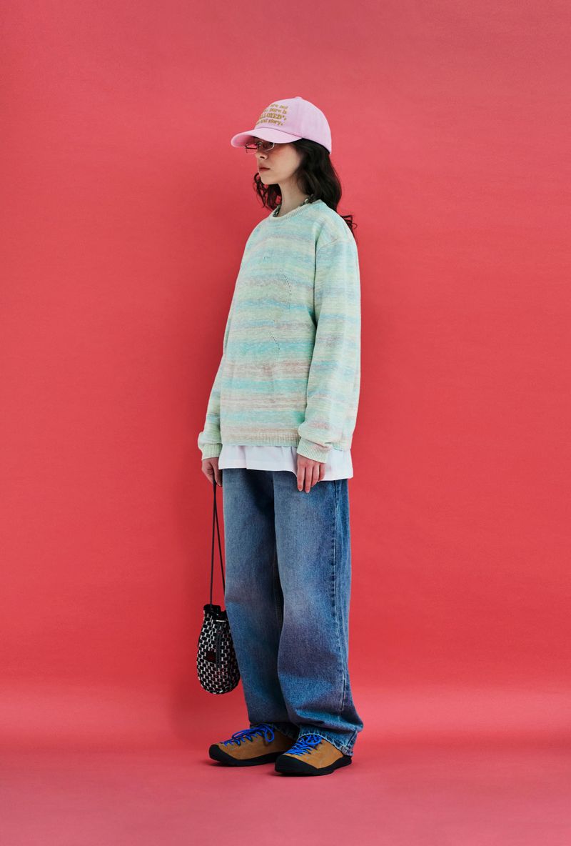FLOWER GRADATION STRIPE KNIT / LIGHT GREEN