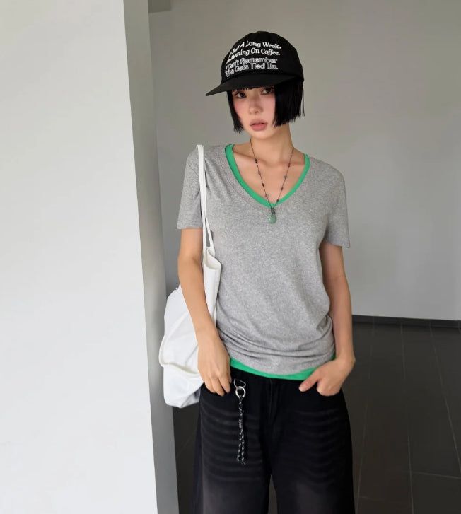 SOFT LONG V-NECK TEE