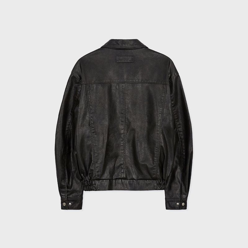 Washed Faux Leather Blouson (Dark Brown)