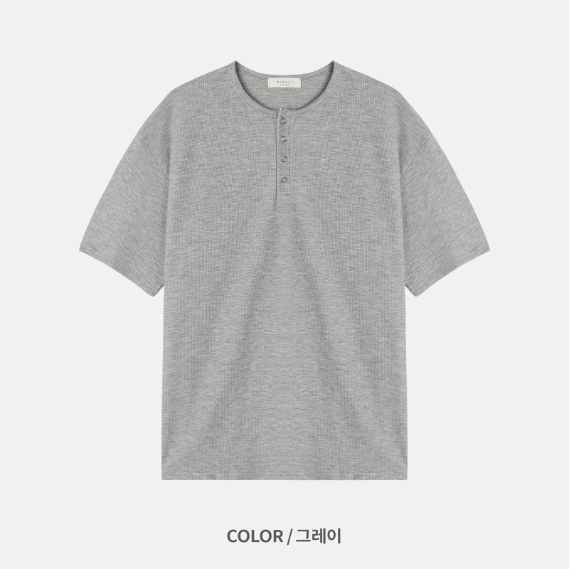 ワッフルヘンリーネックハーフTシャツ