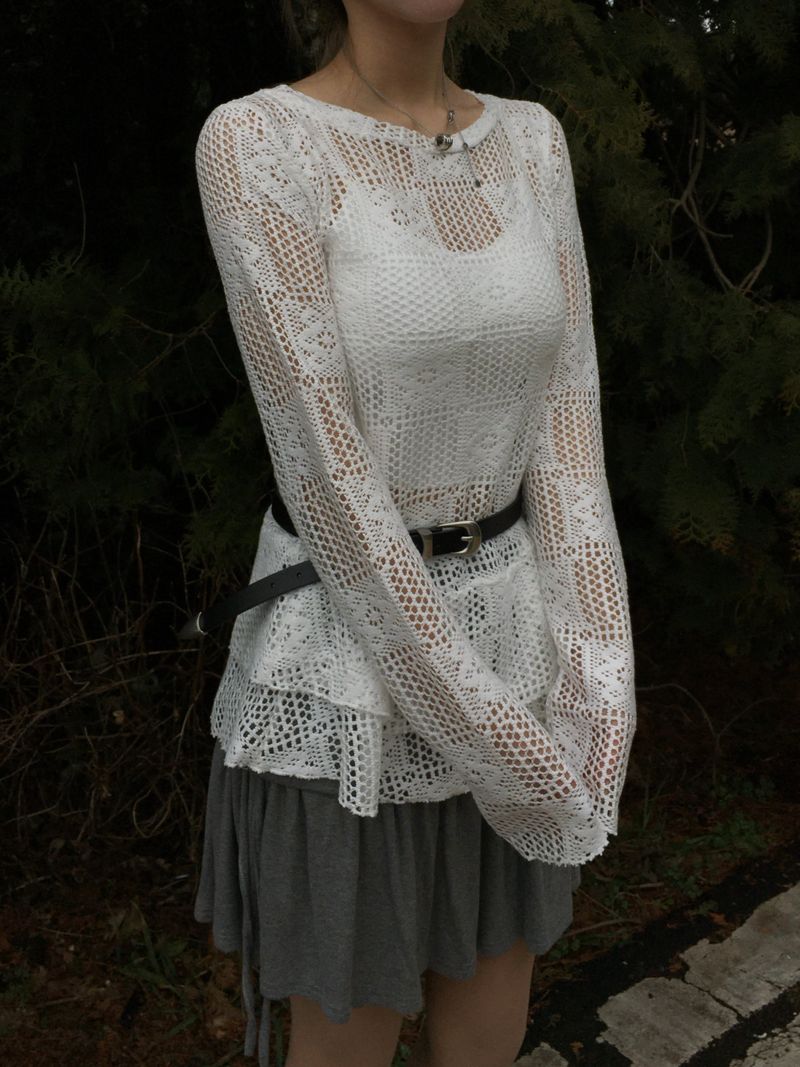 Square Lace Punching Mini Dress (3c)