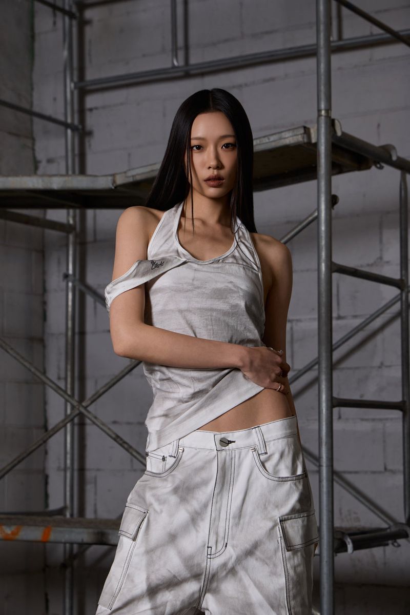 Dirty Washed Layered Halter Neck - White