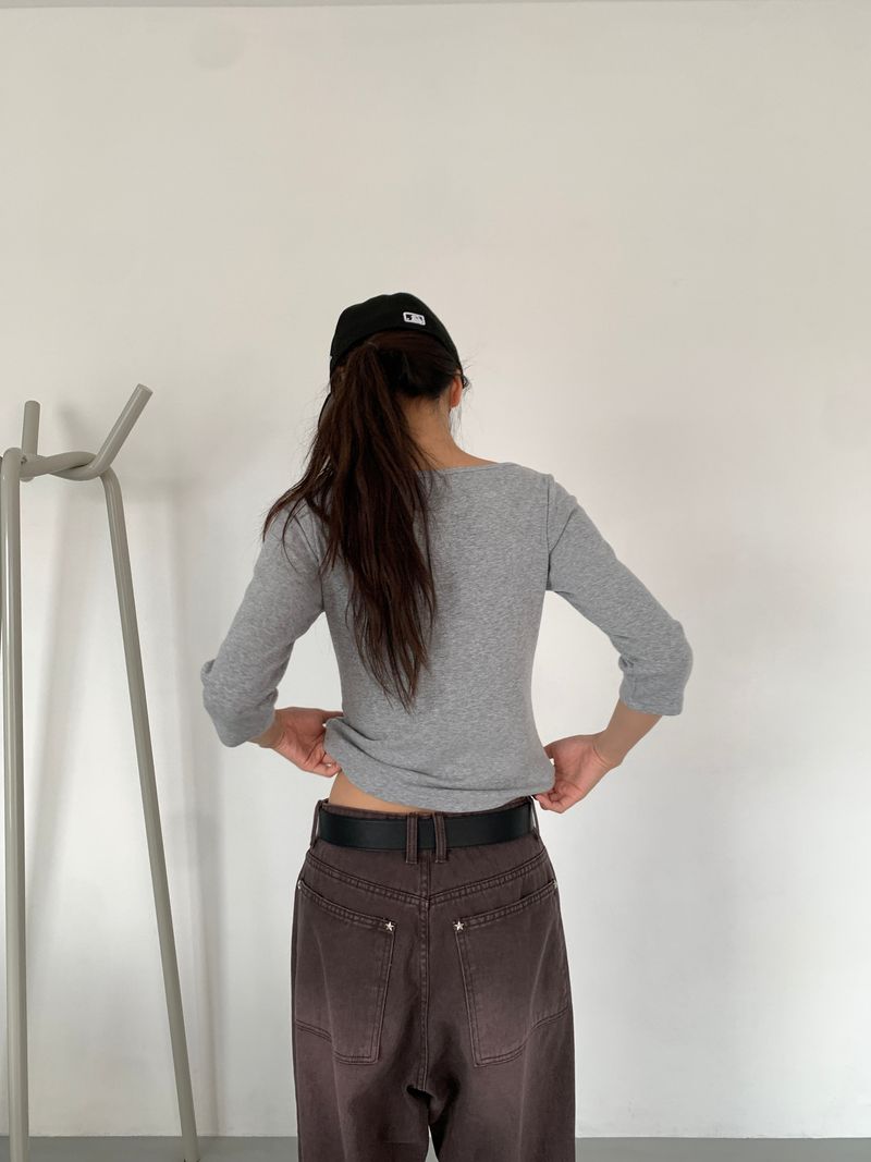 BOAT NECK MID SLEEVE TEE (4C)