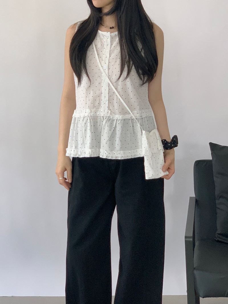 David Dot Frill Blouse Pouch Set