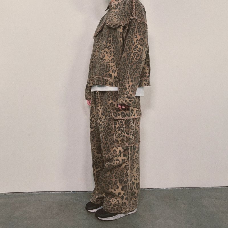 leopard grunge wide pants_beige