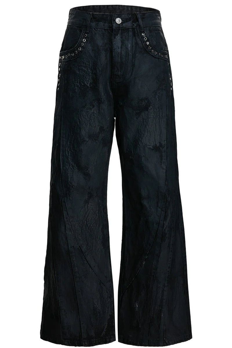 Waxed Black Studded Jeans
