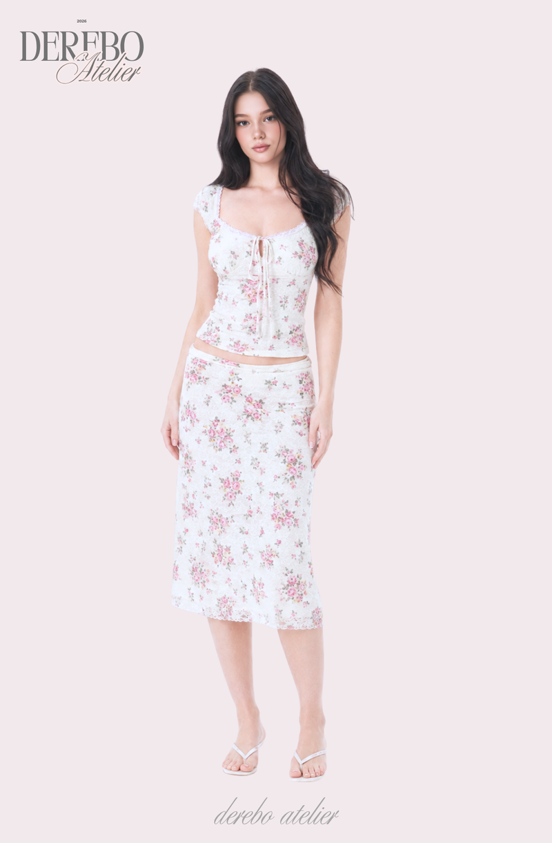 Antique Floral Perfume Skirt Two-Piece Set (blouse+skirt set)