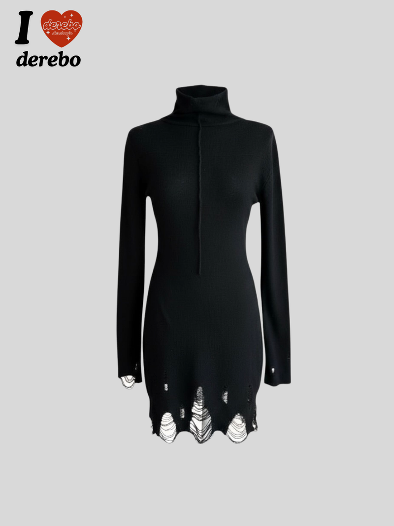 lip-mood black half-turtleneck dress