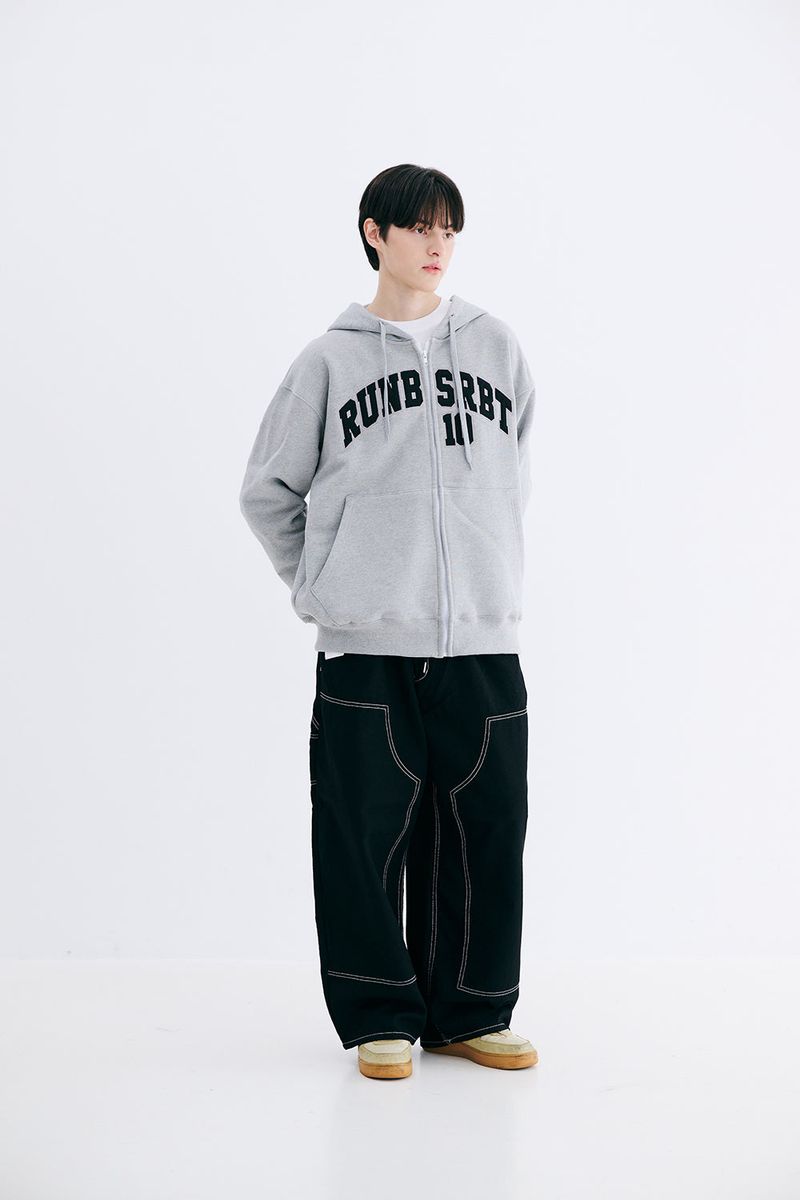 BSRABBIT(ビエスラビット)の「EMBROIDERY RUN BSRBT HOODIE ZIP-UP MELANGE GRAY(Tops)」
