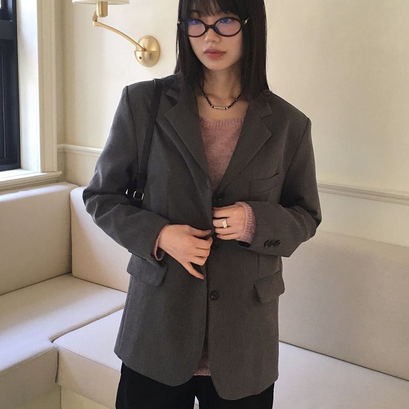 Tebi Basic Boxy Overfit Minimal Blazer Jacket