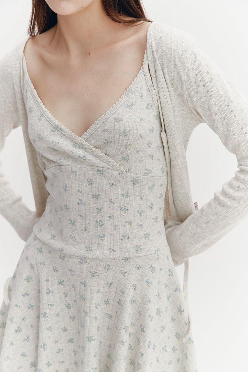 Ribbon Punching Cardigan Oatmeal