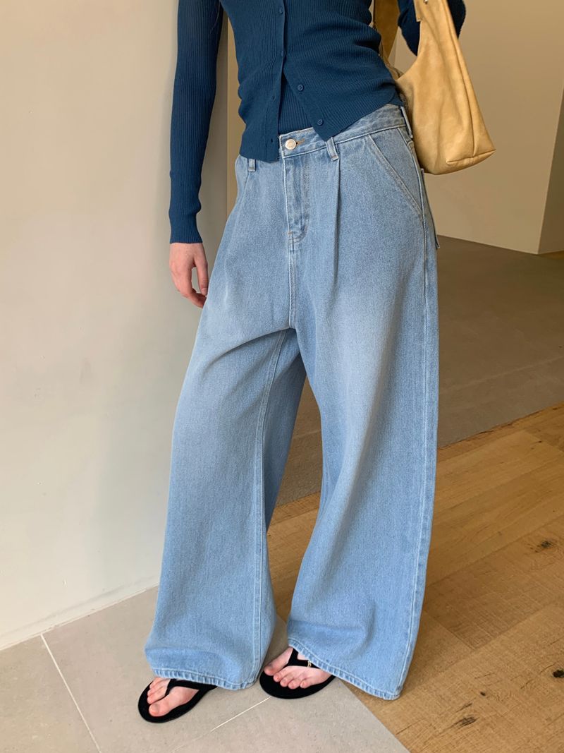 [ORIGINAL] Melted Pintuck Denim Wide Pants