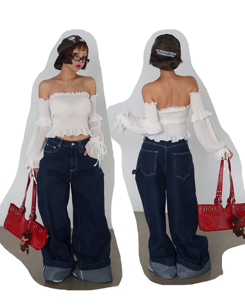 Delight-J（ディライトジェイ）の「ribbed carbons roll-up long wide jeans（Pants）」