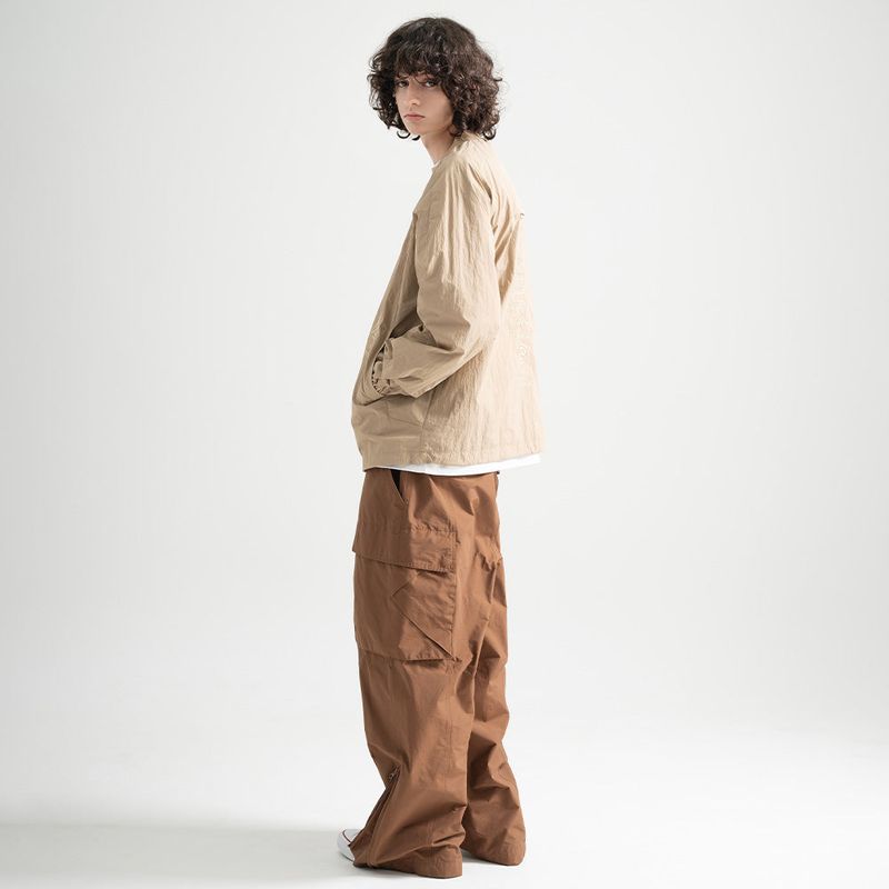 Nylon Seam Line Round Shirt - BEIGE
