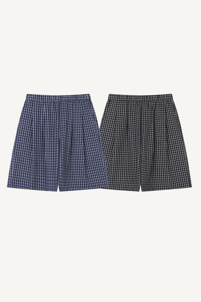Gingham Check Banding Bermuda Pants