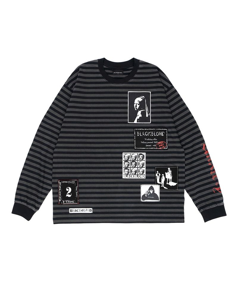 BLACKBLOND（ブラックブロンド）の「BBD Anxiety Multi Patch Stripe Long T-Shirt (Black&Charcoal)（Tops）」