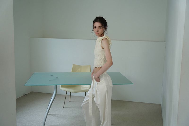 Linen belted pants_ivory
