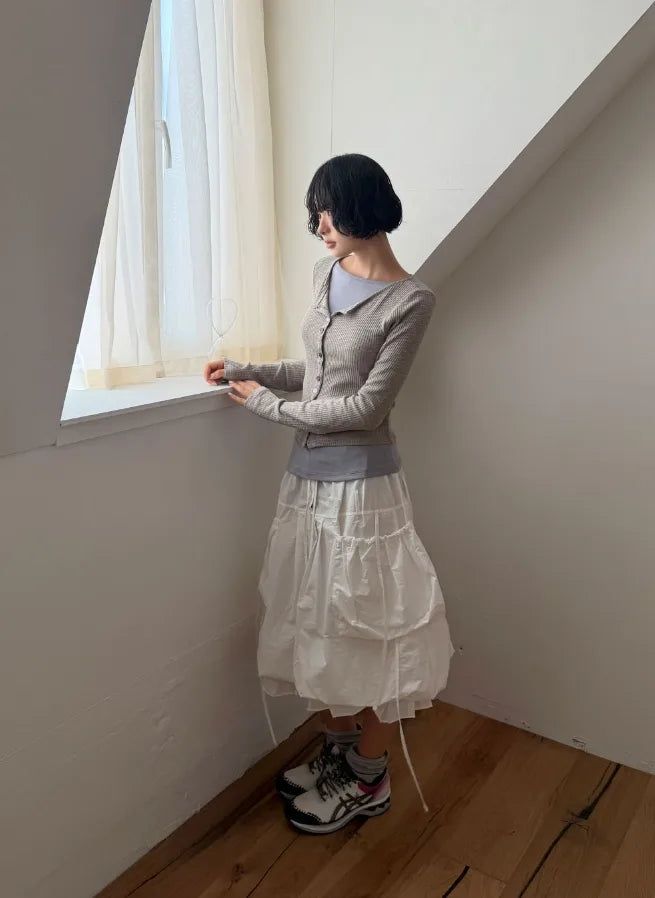 COLOR BUTTON RIBBED CARDIGAN