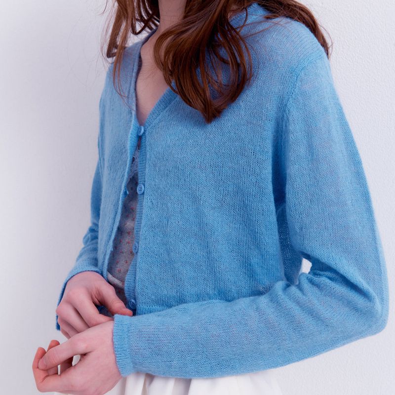 Scarf Set Cropped Knit Cardigan_Sky Blue