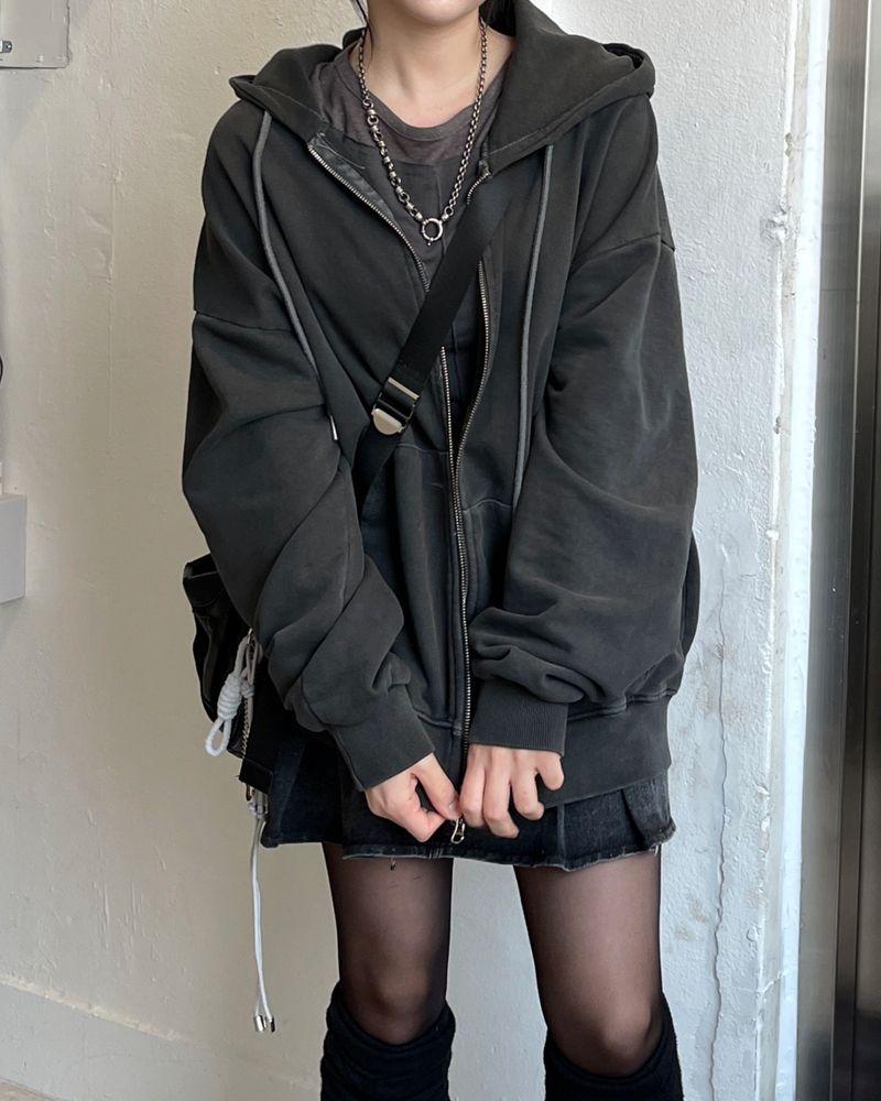 Rivet Pigment Hood Zip-Up