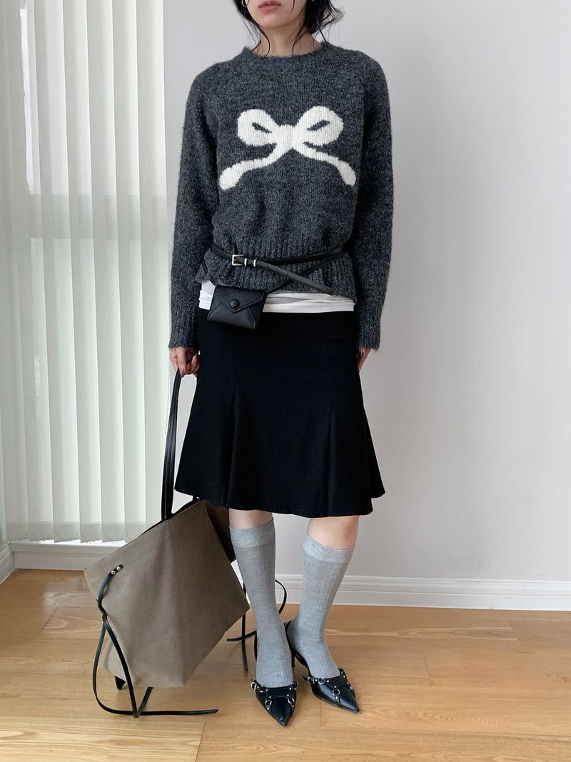 Modi bow wool long-sleeved knitwear